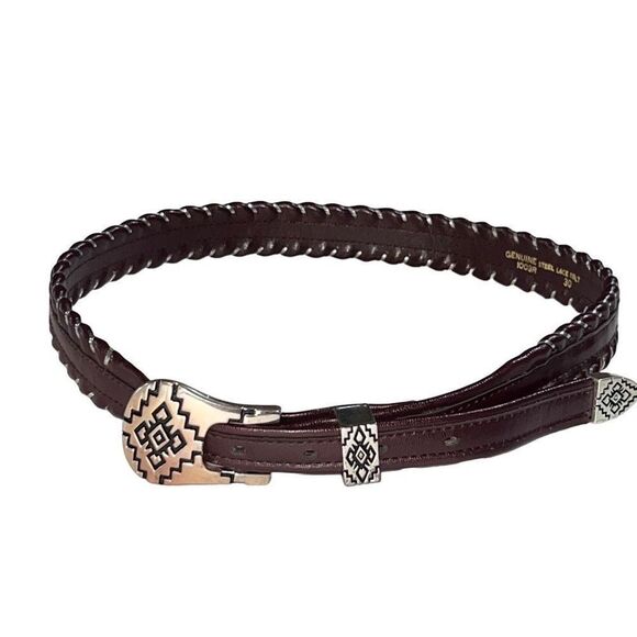 Vintage Genuine Steel Lace Belt Brown w/Silver Hardware Southwestern Belt - Picture 1 of 12